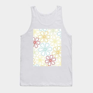 Abstract Flowers Red Yellow Orange Lime Teal White Tank Top